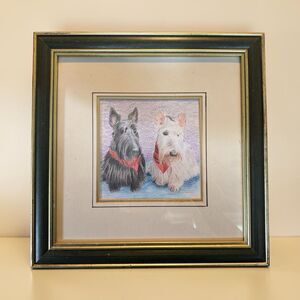 VTG Framed Scottish Terriers by Heritage Fine Arts - Hand Drawn Colored pencil